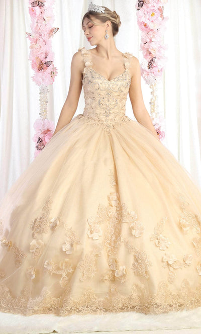 May Queen LK180 - Floral Applique Quinceanera Ballgown Ball Gowns 4 / Champagne