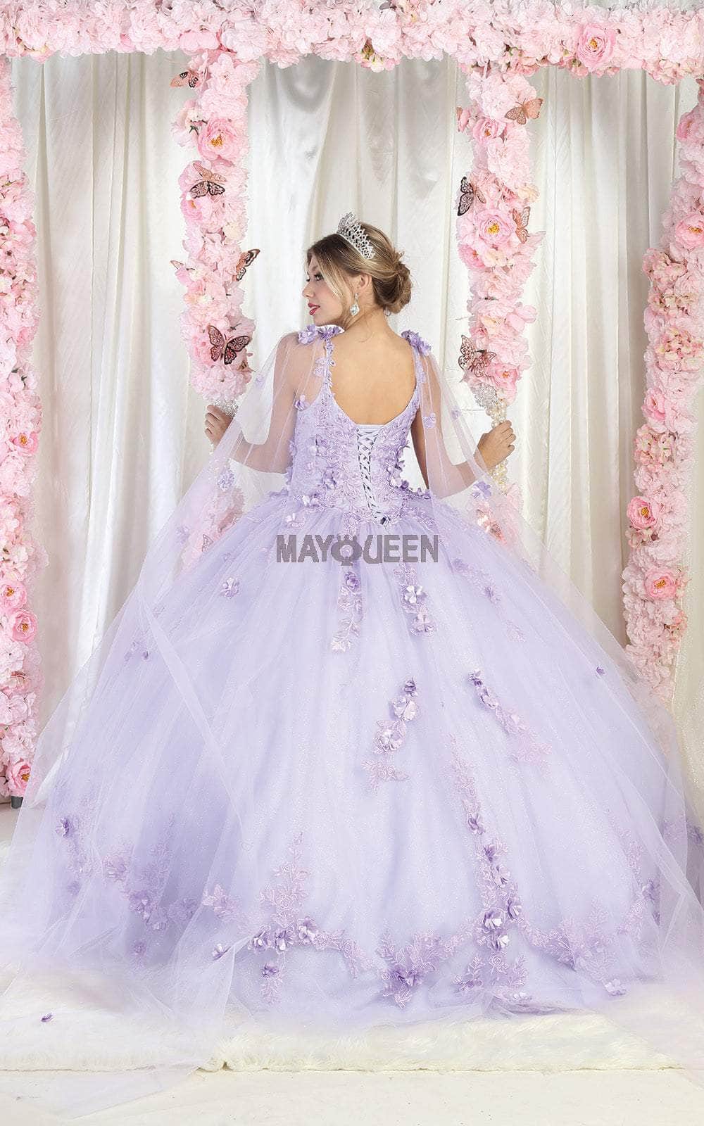 May Queen LK185 - Floral Appliqued Sleeveless Ballgown Special Occasion Dress