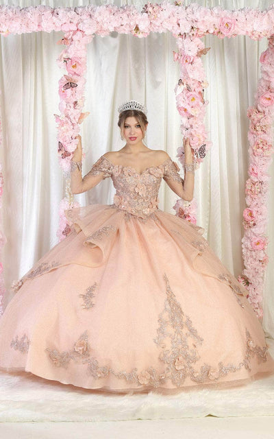 May Queen LK189 - Long Mesh Sleeve Ball Gown Special Occasion Dress