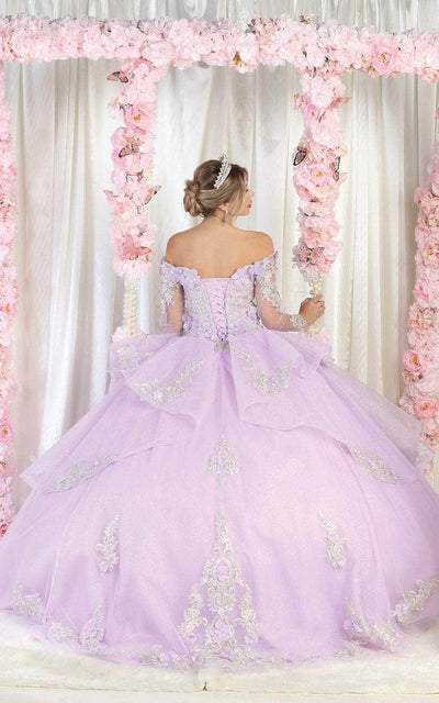 May Queen LK189 - Long Mesh Sleeve Ball Gown Special Occasion Dress
