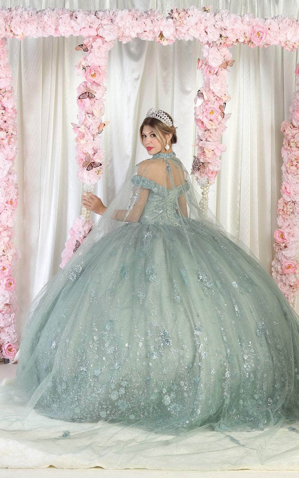 May Queen LK202 - Long Ballgown Dress - Choker-Necklace, Off Shoulder Straps, Glitters, Mesh Cape, Embellished, Sweep Train, Voluminous, Quinceanera May Queen LK202 - Long Ballgown Dress - Choker-Necklace, Off Shoulder Straps, Glitters, Mesh Cape, Embellished, Sweep Train, Voluminous, Quinceanera