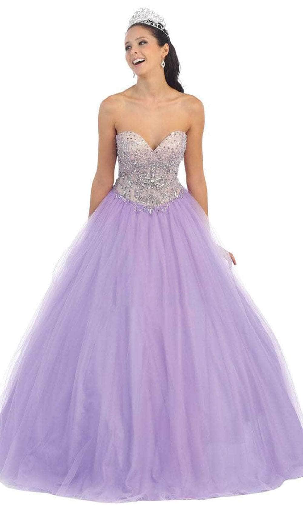 May Queen LK38 - Beaded Strapless Prom Ballgown Ball Gowns 4 / Purple
