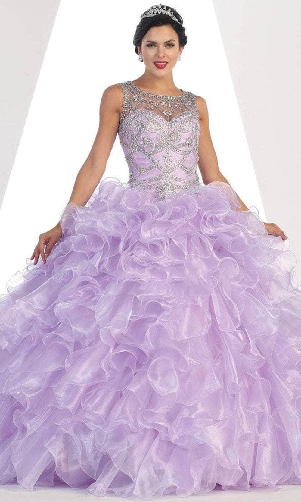 May Queen LK68 - Jeweled Cutout Back Ballgown Ball Gowns 2 / Lilac