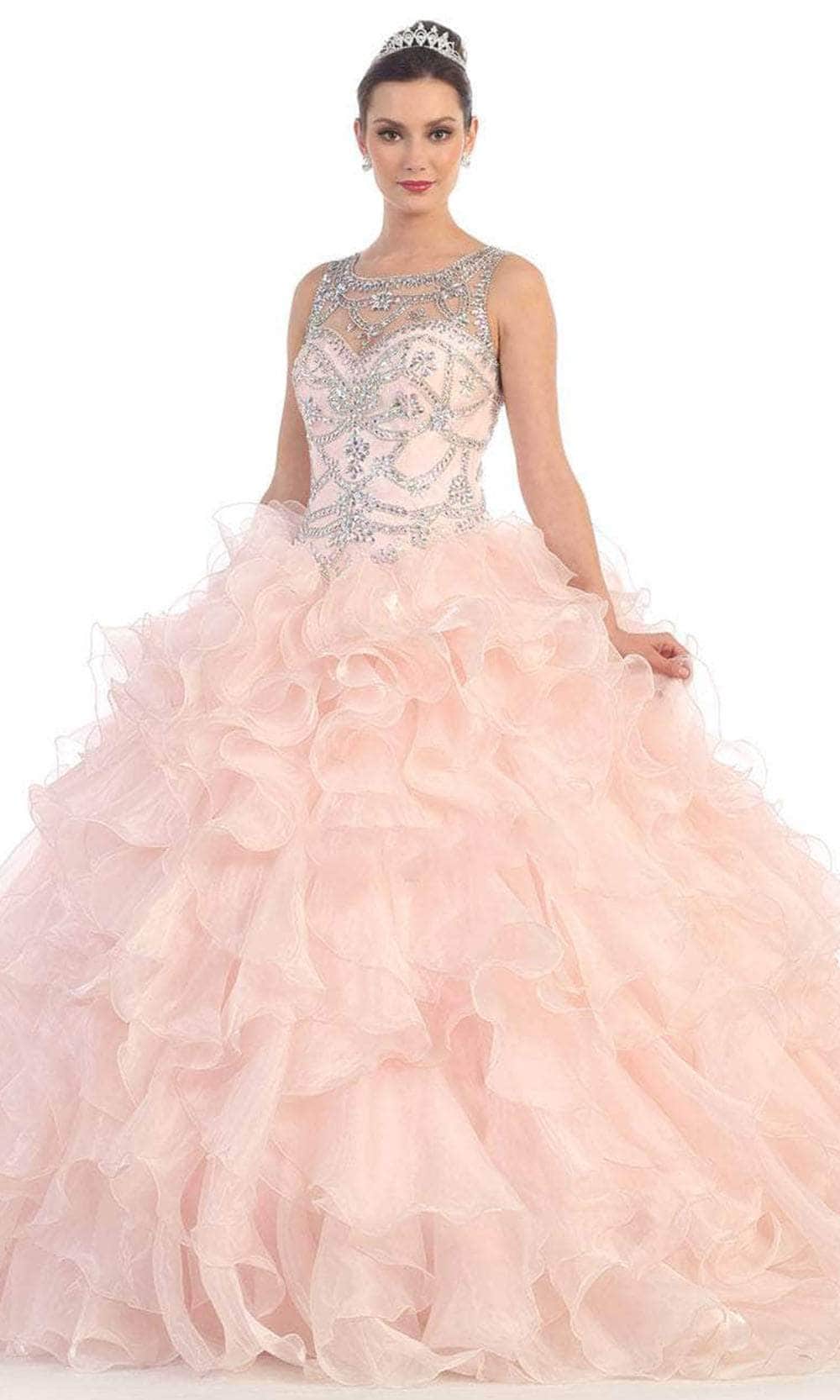 May Queen LK68 - Jeweled Cutout Back Ballgown Ball Gowns 2 / Pink