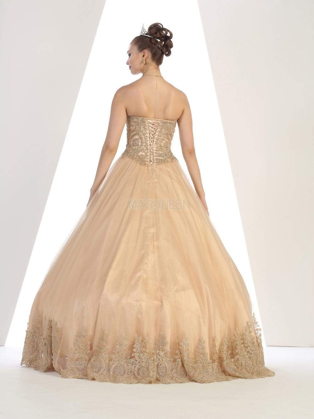 May Queen - LK73 Strapless Sweetheart Gold Lace Embellished Ballgown Ball Gowns