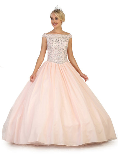 May Queen - LK91 Embellished Off-Shoulder Quinceañera Ballgown Special Occasion Dress 4 / Blush