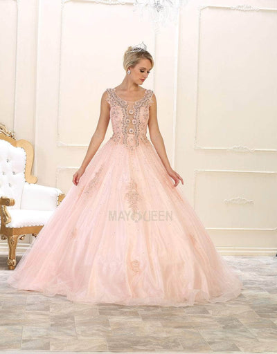 May Queen LK98 - Sheer Inset Embroidered Ballgown Special Occasion Dress