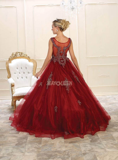 May Queen LK98 - Sheer Inset Embroidered Ballgown Special Occasion Dress