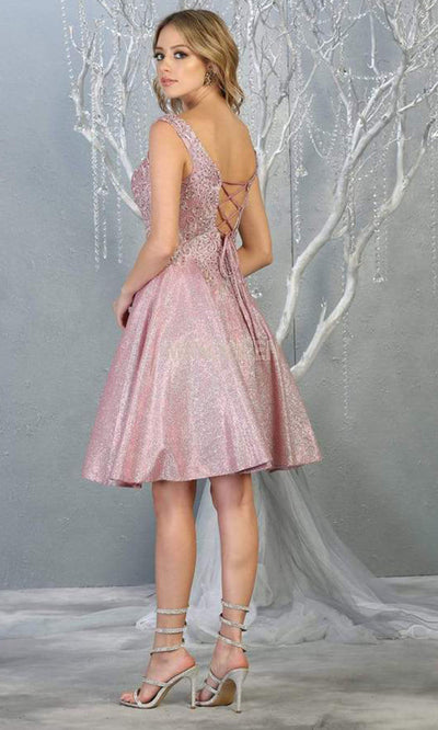 May Queen - Metallic Off Shoulder A-Line Dress MQ1774 CCSALE 6 / Pink