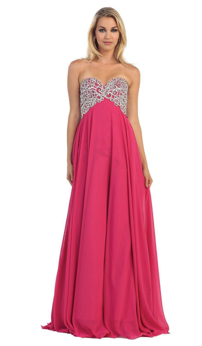 May Queen - Metallic Ornate Lace Up A-Line Evening Gown Special Occasion Dress 4 / Fuchsia
