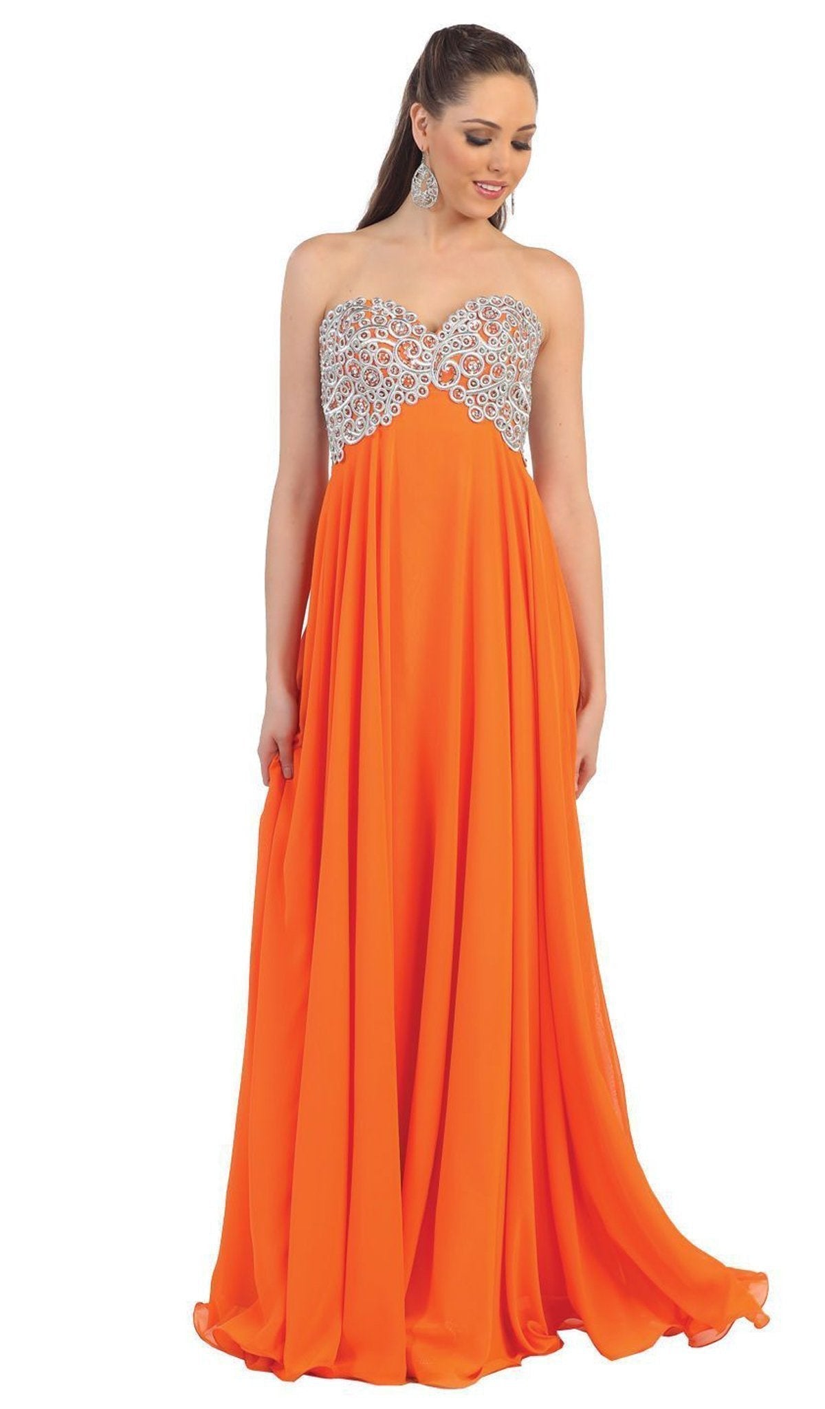 May Queen - Metallic Ornate Lace Up A-Line Evening Gown Special Occasion Dress 4 / Orange
