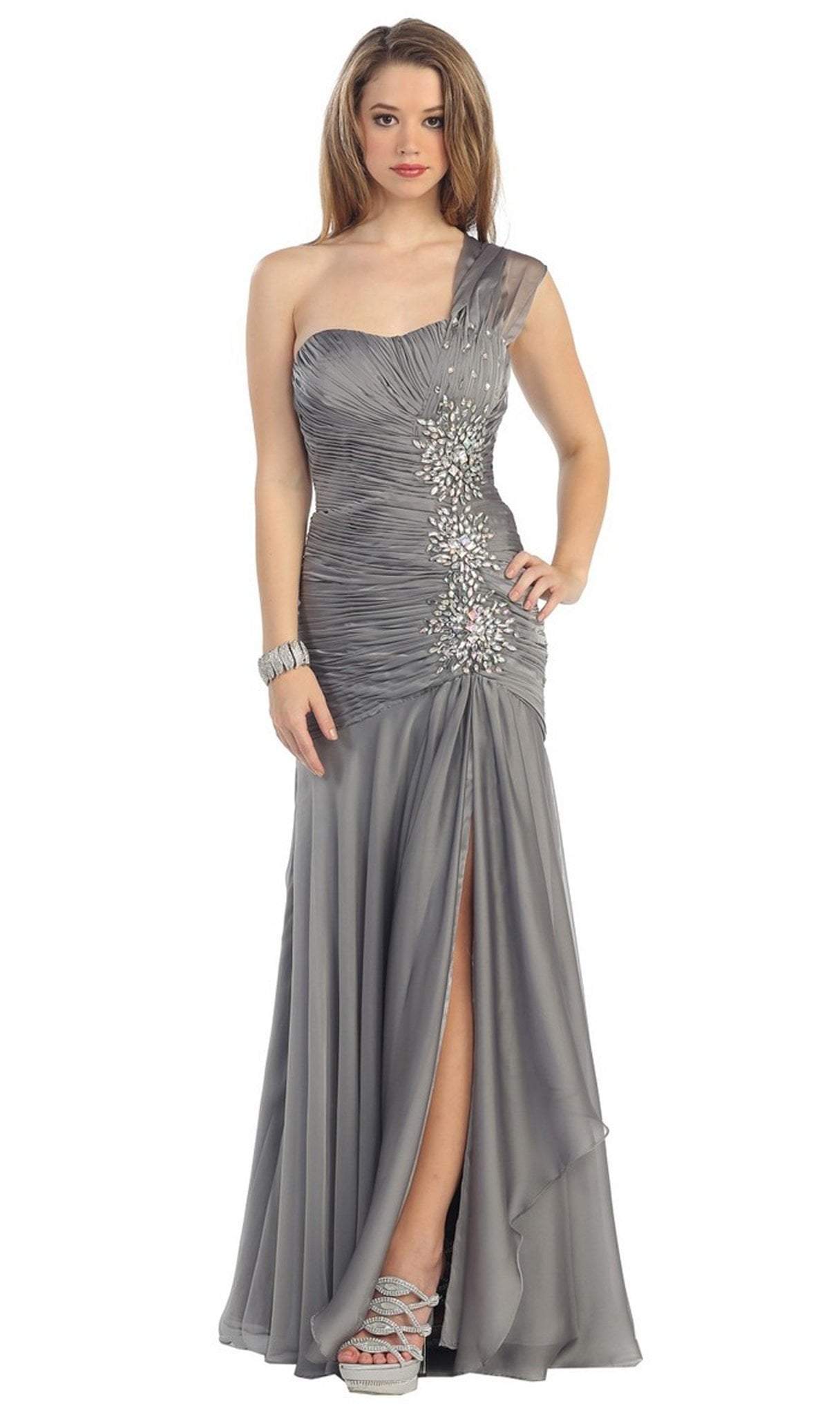 May Queen - MQ-1013 Ruched Sweetheart A-line Evening Dress Special Occasion Dress 6 / Charcoal Gray