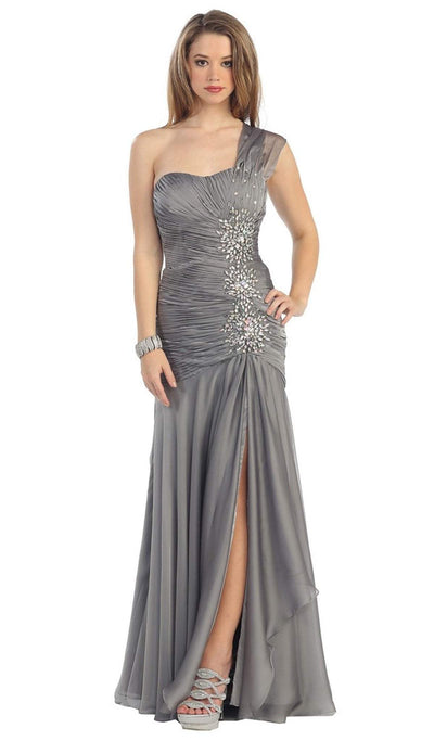 May Queen - MQ-1013 Ruched Sweetheart A-line Evening Dress Special Occasion Dress 6 / Charcoal Gray