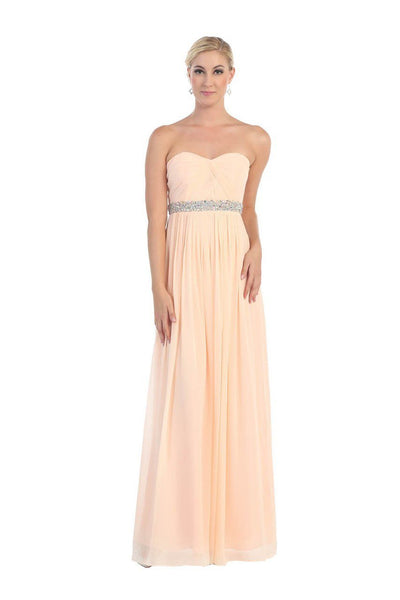May Queen - MQ-1169 Strapless Bejeweled A-Line Gown Special Occasion Dress 4 / Coral