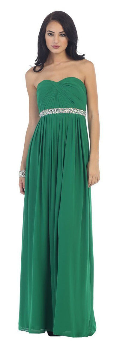 May Queen - MQ-1169 Strapless Bejeweled A-Line Gown Special Occasion Dress 4 / Emerald Green