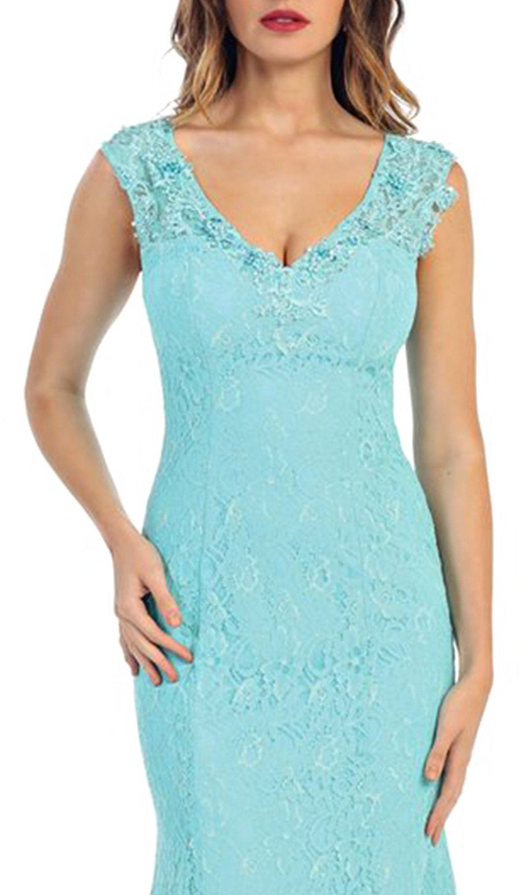 May Queen - MQ-1217 Lace V-neck Trumpet Evening Dress Special Occasion Dress