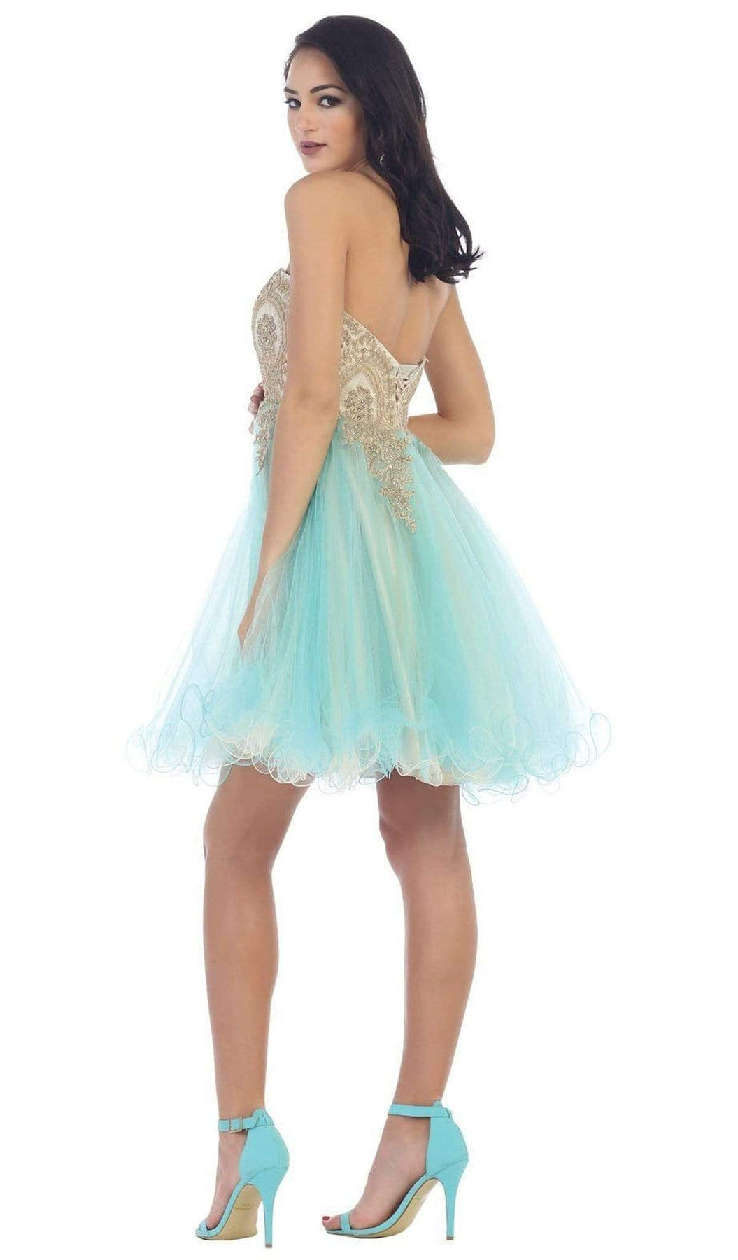 May Queen - MQ-1286 Strapless Appliqued Cocktail Dress Special Occasion Dress