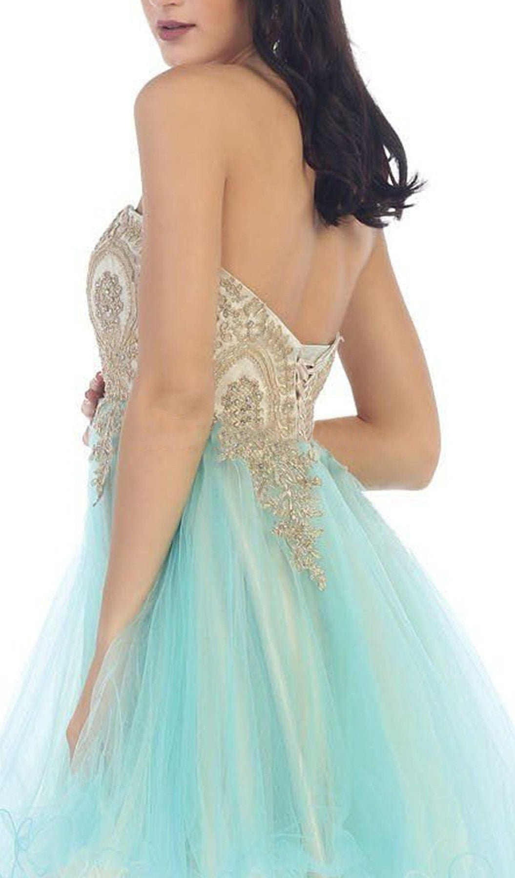 May Queen - MQ-1286 Strapless Appliqued Cocktail Dress Special Occasion Dress
