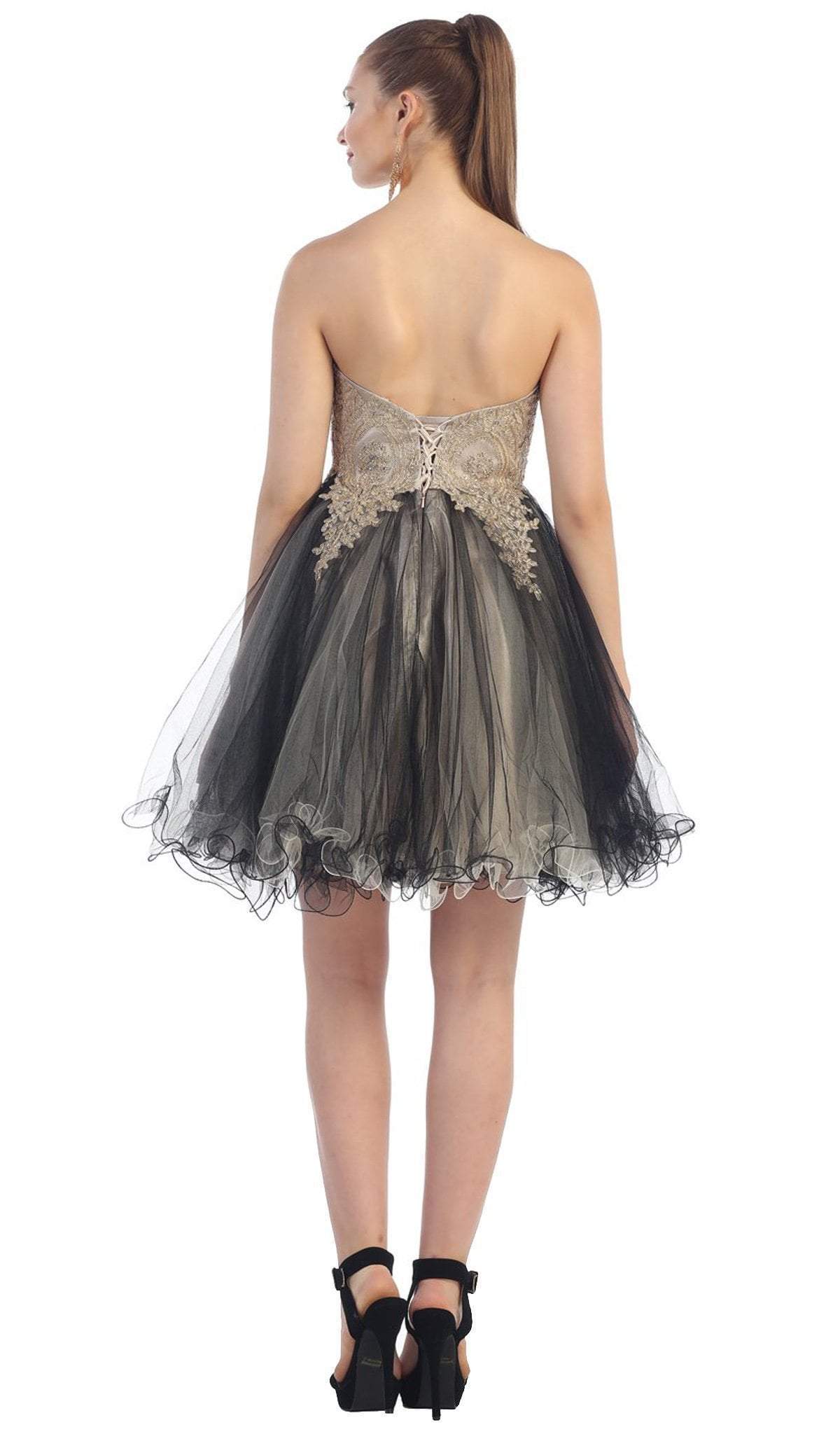 May Queen - MQ-1286 Strapless Appliqued Cocktail Dress Special Occasion Dress