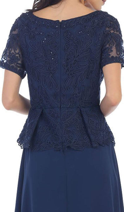 May Queen - MQ-1427 Short Sleeve Embroidered Bateau Neck A-line Evening Dress Special Occasion Dress