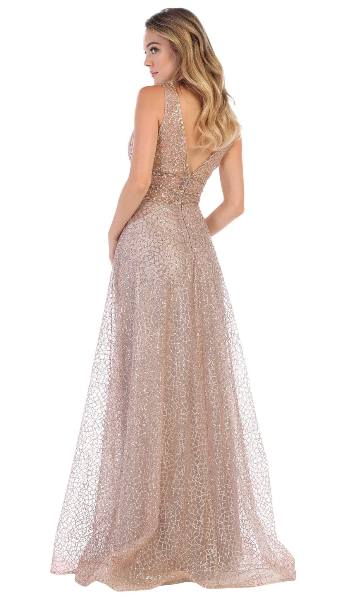 May Queen - MQ-1623 Sleeveless V-Neck Glitter Tulle A-Line Gown Special Occasion Dress