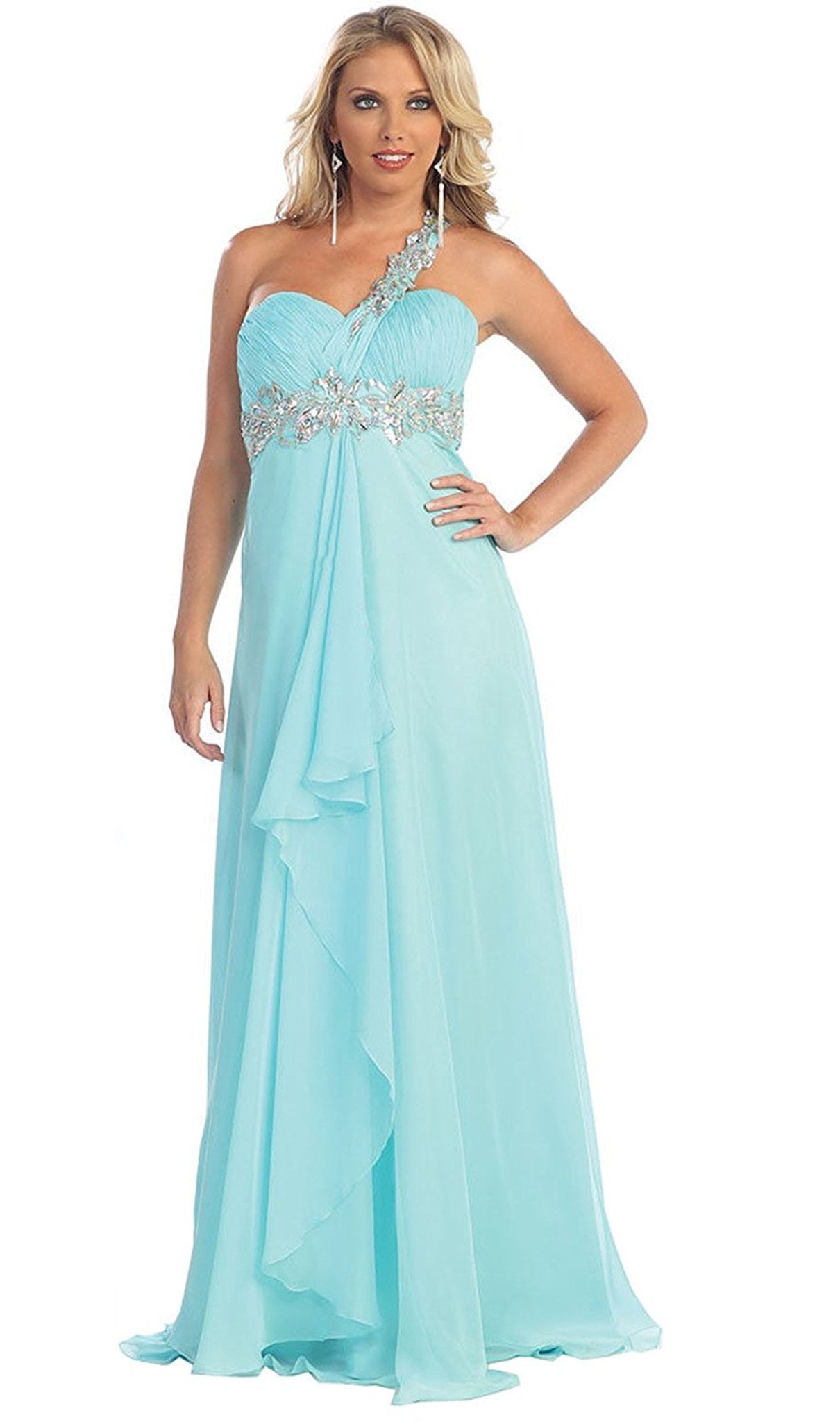 May Queen - MQ1028 Ornate Strap Ruched Sweetheart A-line Prom Dress Special Occasion Dress 4 / Aqua
