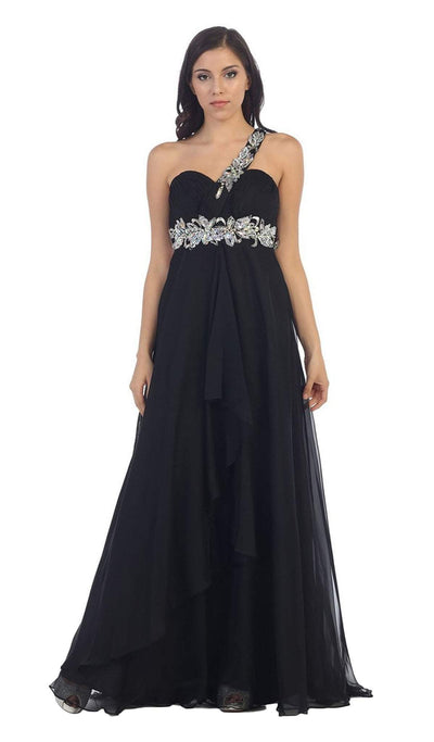 May Queen - MQ1028 Ornate Strap Ruched Sweetheart A-line Prom Dress Special Occasion Dress 4 / Black