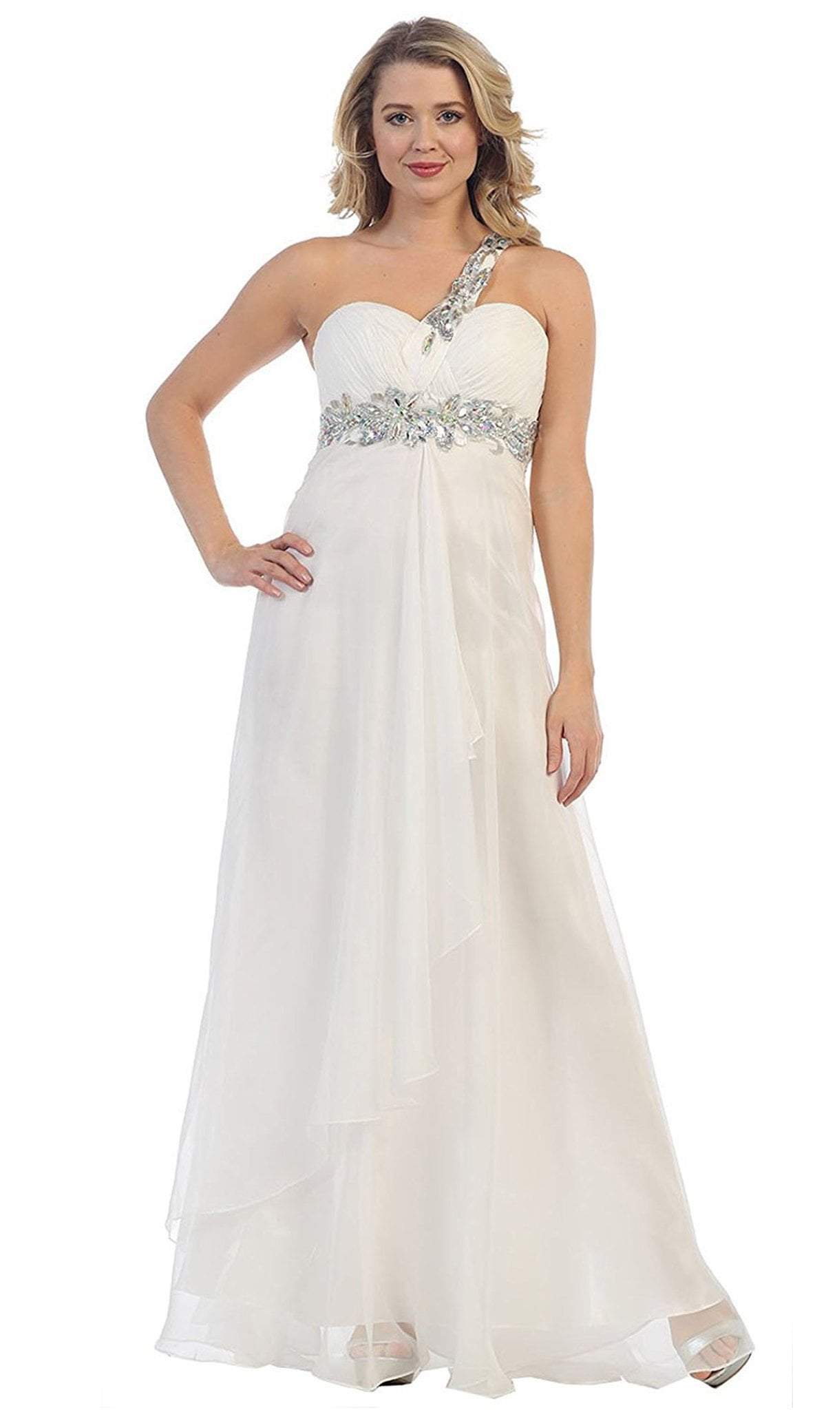 May Queen - MQ1028 Ornate Strap Ruched Sweetheart A-line Prom Dress Special Occasion Dress 4 / Ivory