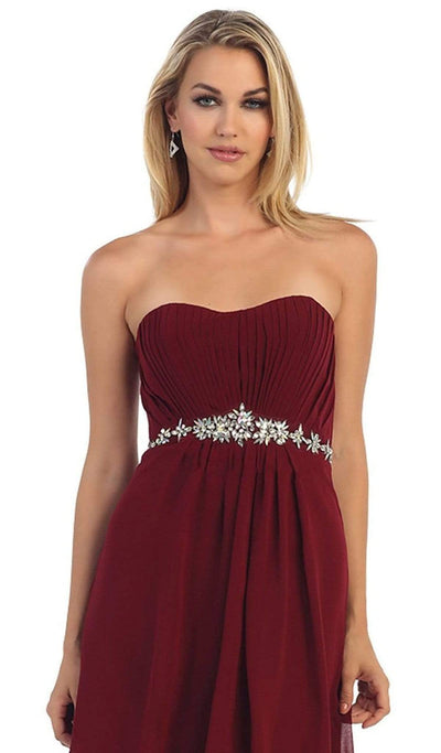 May Queen - MQ1036B Strapless Pleated Bodice  A-Line Long Formal Dress Special Occasion Dress 22 / Burgundy