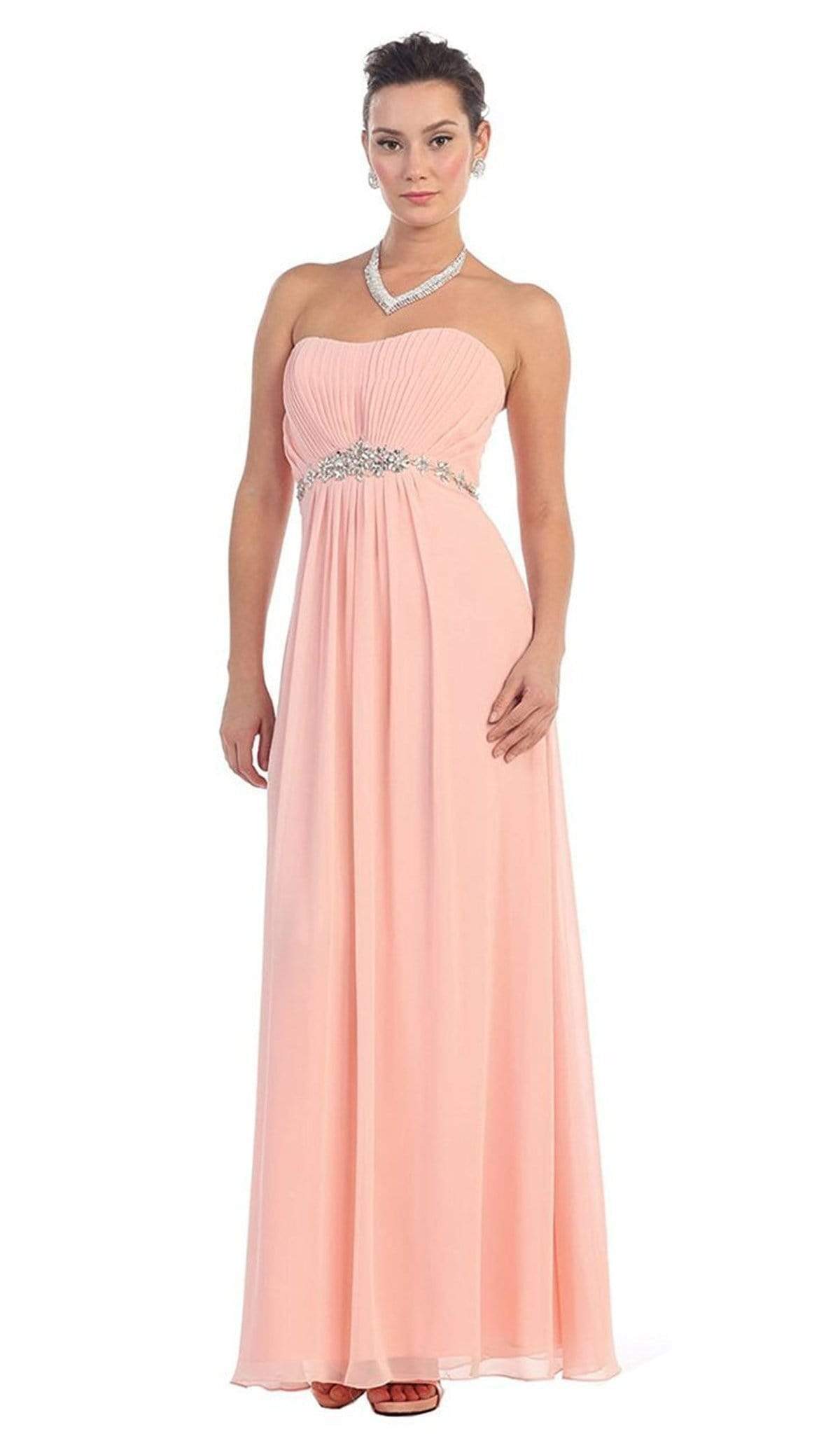 May Queen - MQ1036B Strapless Pleated Bodice  A-Line Long Formal Dress Special Occasion Dress 22 / Coral