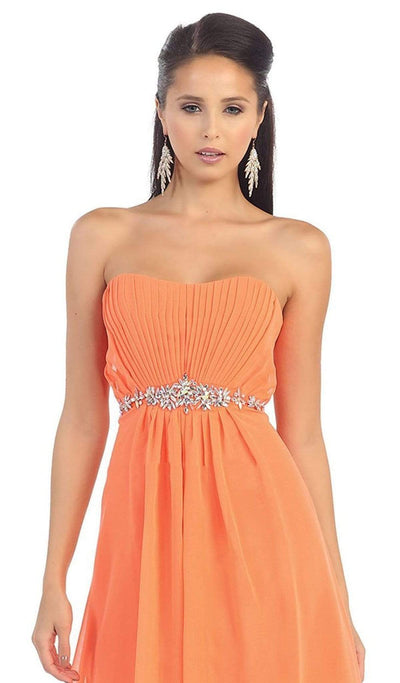 May Queen - MQ1036B Strapless Pleated Bodice  A-Line Long Formal Dress Special Occasion Dress 22 / Orange