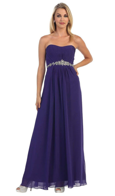 May Queen - MQ1036B Strapless Pleated Bodice  A-Line Long Formal Dress Special Occasion Dress 22 / Purple