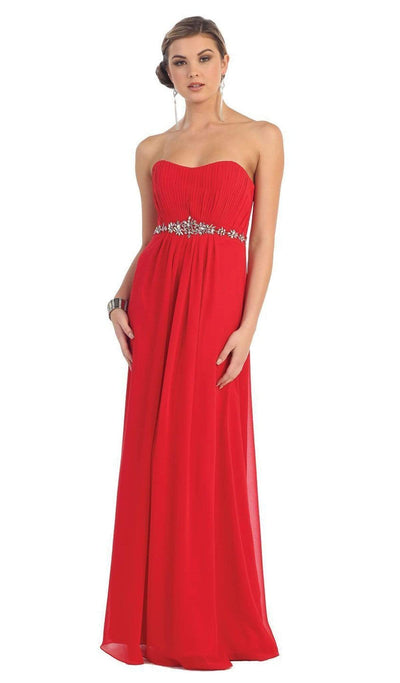 May Queen - MQ1036B Strapless Pleated Bodice  A-Line Long Formal Dress Special Occasion Dress 22 / Red