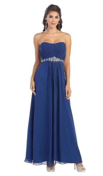 May Queen - MQ1036B Strapless Pleated Bodice  A-Line Long Formal Dress Special Occasion Dress 22 / Royal-Blue