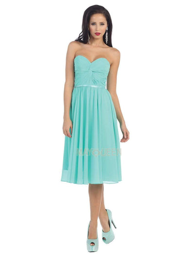 May Queen - MQ1161 Strapless Sweetheart Neckline Twisted Front Dress Wedding Guest 4 / Aqua