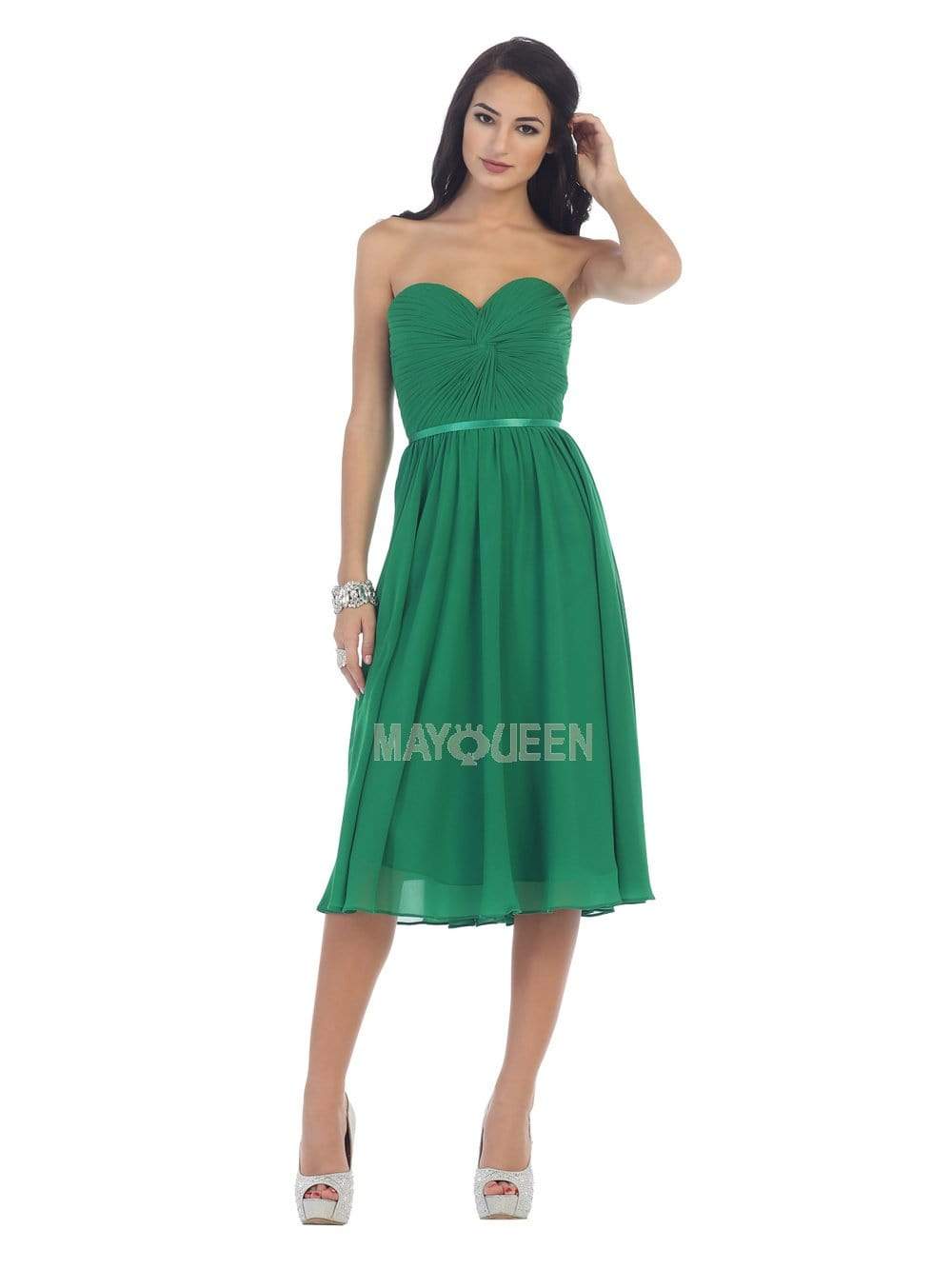 May Queen - MQ1161 Strapless Sweetheart Neckline Twisted Front Dress Wedding Guest 4 / Emerald Gr