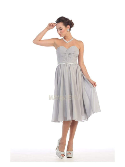 May Queen - MQ1161 Strapless Sweetheart Neckline Twisted Front Dress Wedding Guest 4 / Silver