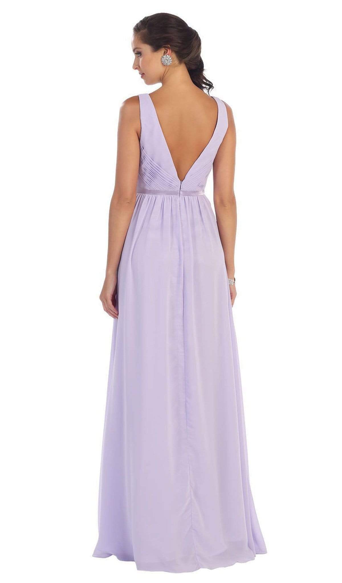 May Queen - MQ1225 Sleeveless Illusion Plunging A-Line Gown Bridesmaid Dresses