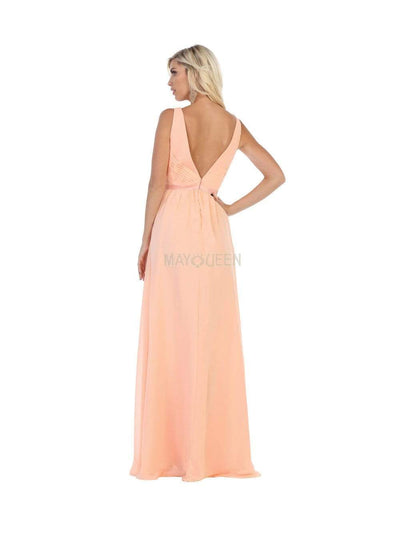 May Queen - MQ1225 Sleeveless Illusion Plunging A-Line Gown Bridesmaid Dresses
