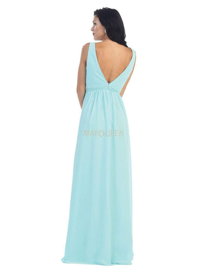 May Queen - MQ1225 Sleeveless Illusion Plunging A-Line Gown Bridesmaid Dresses