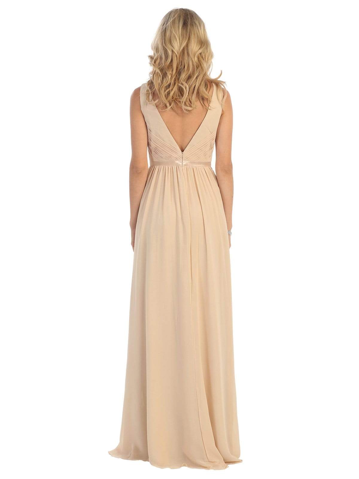 May Queen - MQ1225 Sleeveless Illusion Plunging A-Line Gown Bridesmaid Dresses