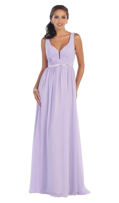 May Queen - MQ1225 Sleeveless Illusion Plunging A-Line Gown Bridesmaid Dresses 4 / Lilac
