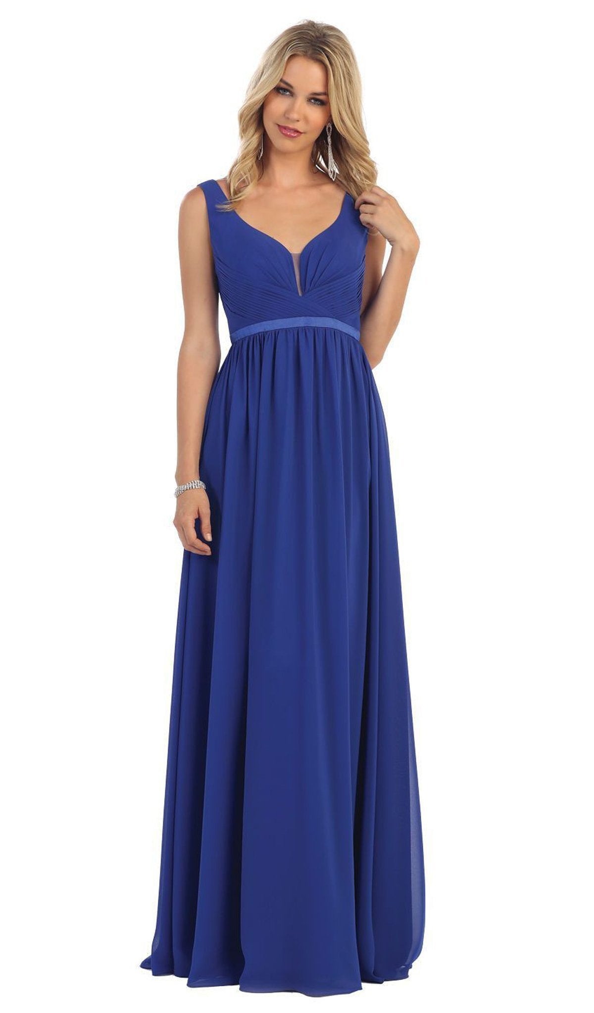 May Queen - MQ1225B Sleeveless Plunging Interweaved Prom Gown Special Occasion Dress 22 / Royal-Blue