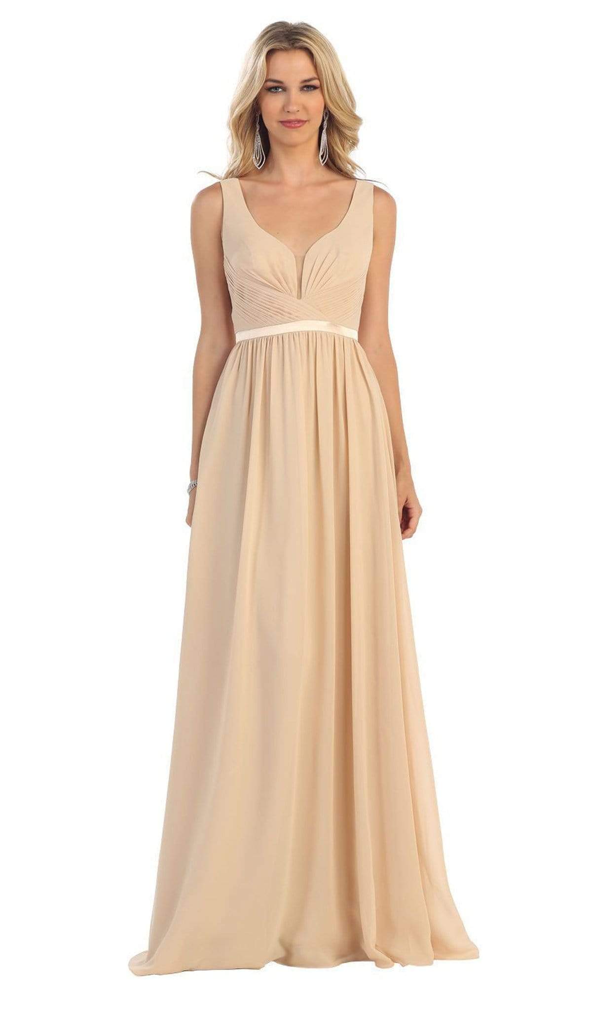 May Queen - MQ1225B Sleeveless Plunging Interweaved Prom Gown Bridesmaid Dresses