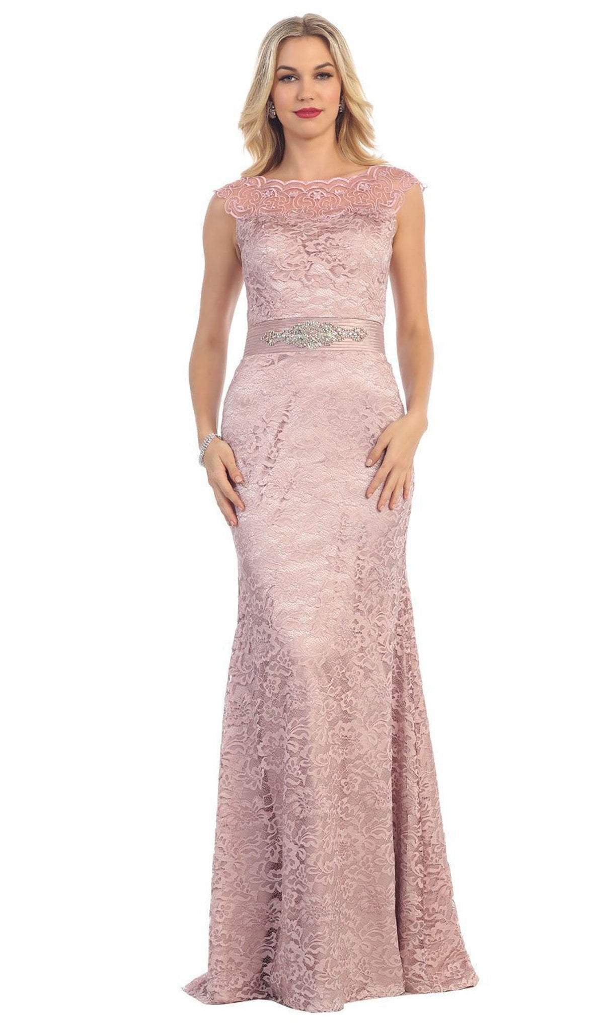 May Queen - MQ1237 Charming Cap Sleeved Bateau Neck Long Formal Dress Special Occasion Dress 6 / Mauve