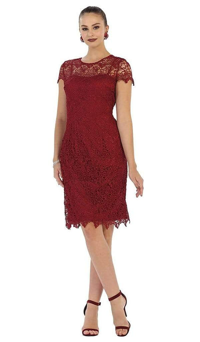 May Queen - MQ1253 Stylish Cap Sleeve Lace Formal Dress CCSALE M / Burgundy