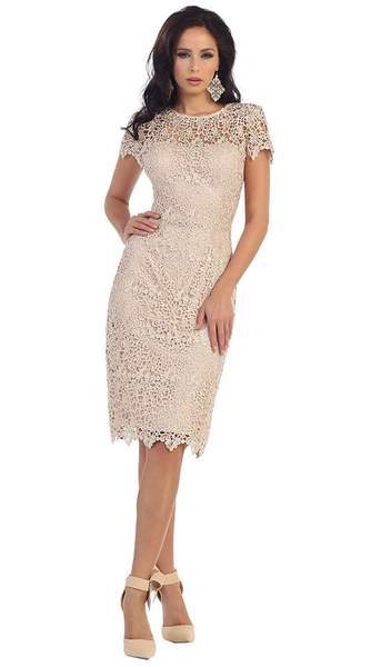May Queen - MQ1253 Stylish Cap Sleeve Lace Formal Dress CCSALE M / Champagne