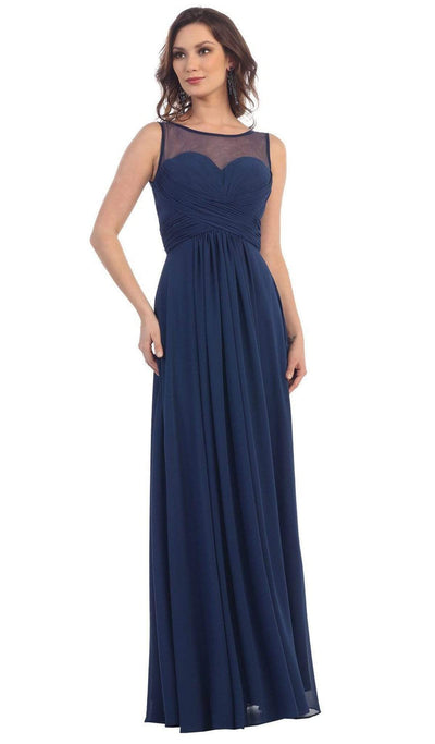 May Queen - MQ1266B Laced-Up Illusion Neck A-Line Prom Dress Bridesmaid Dresses