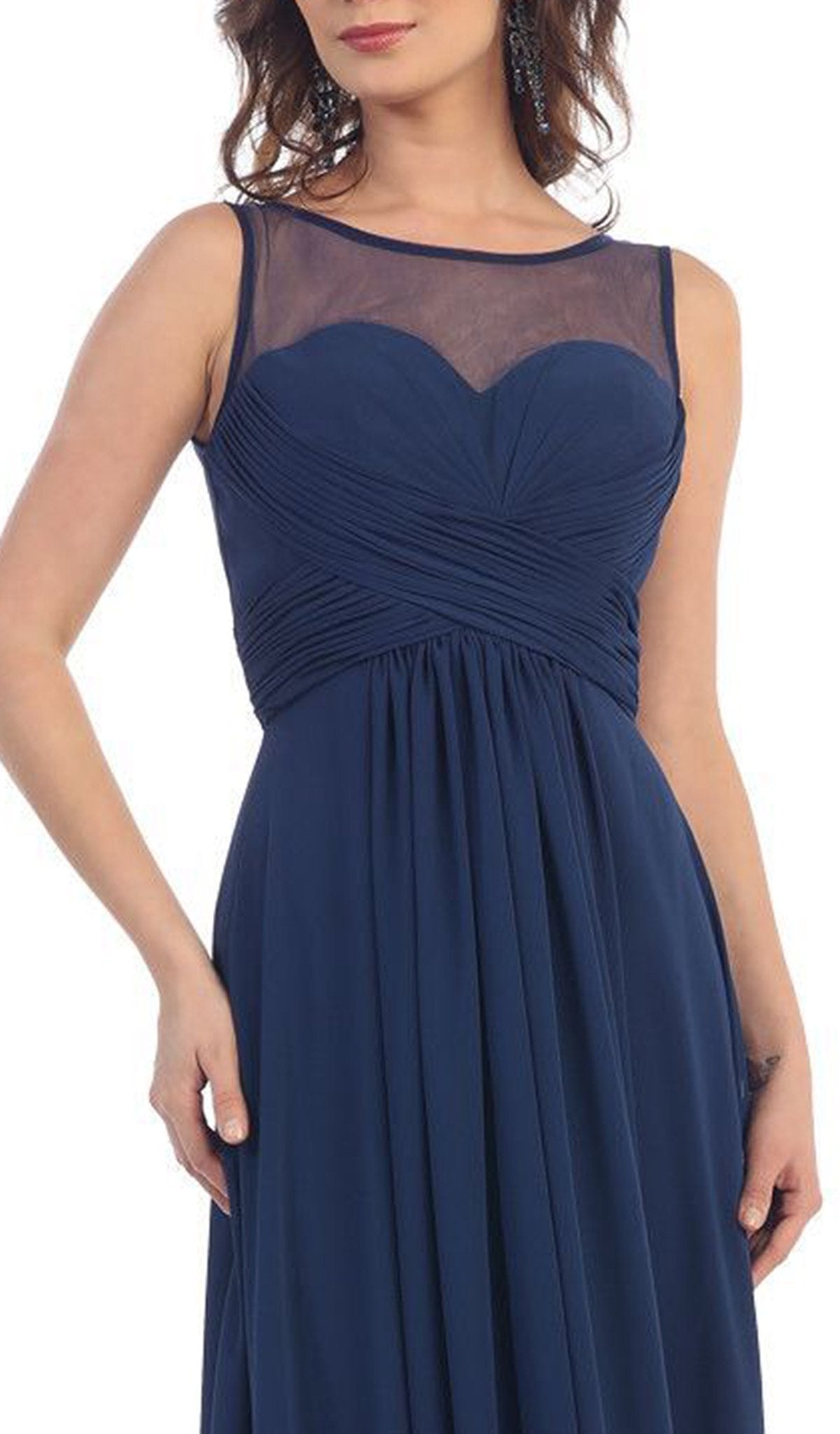 May Queen - MQ1266B Laced-Up Illusion Neck A-Line Prom Dress Special Occasion Dress
