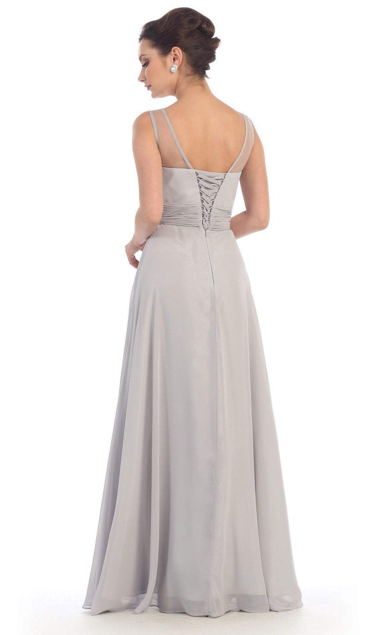 May Queen - MQ1266B Laced-Up Illusion Neck A-Line Prom Dress Special Occasion Dress